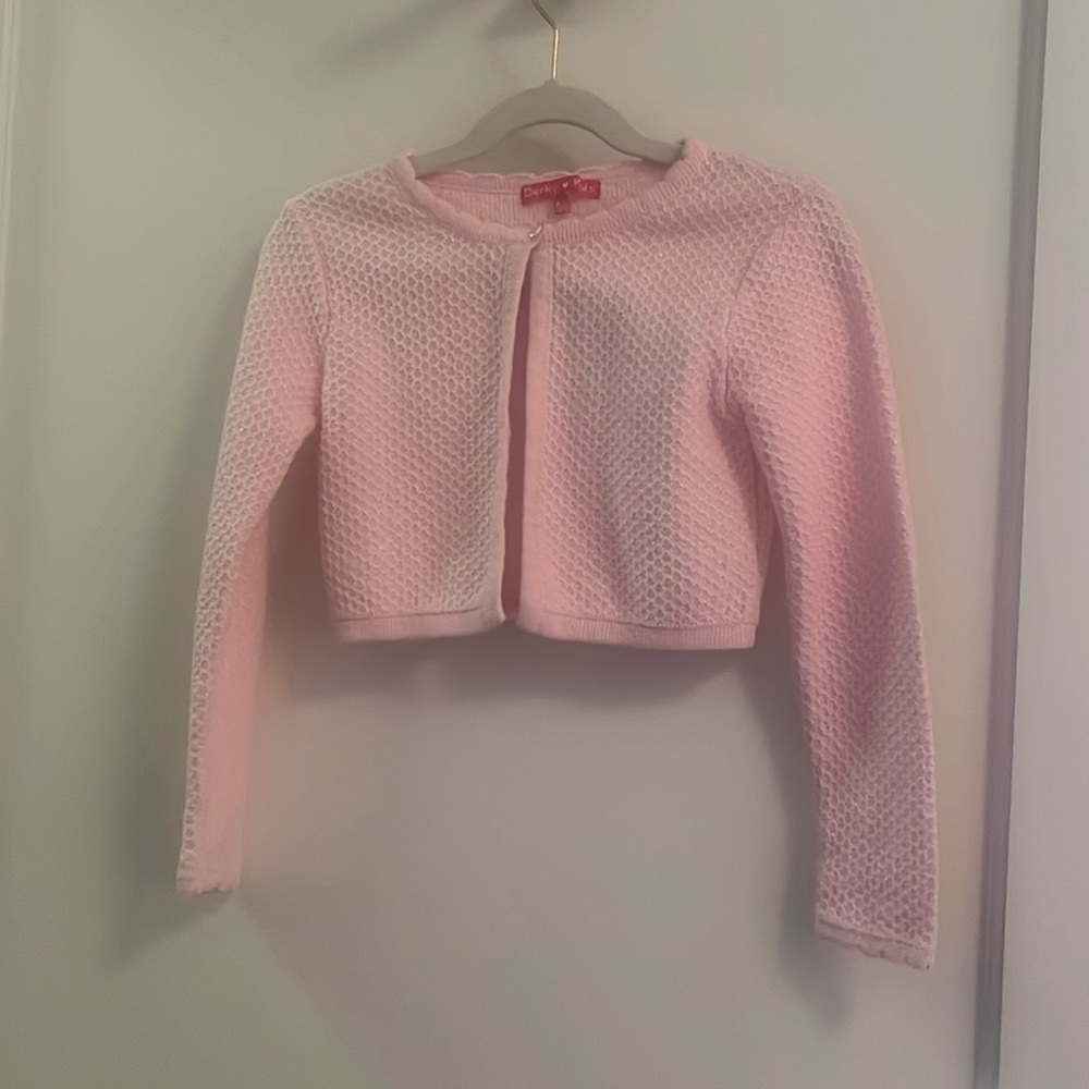 DERHY KIDS pale pink shimmery shrug- size 6-8